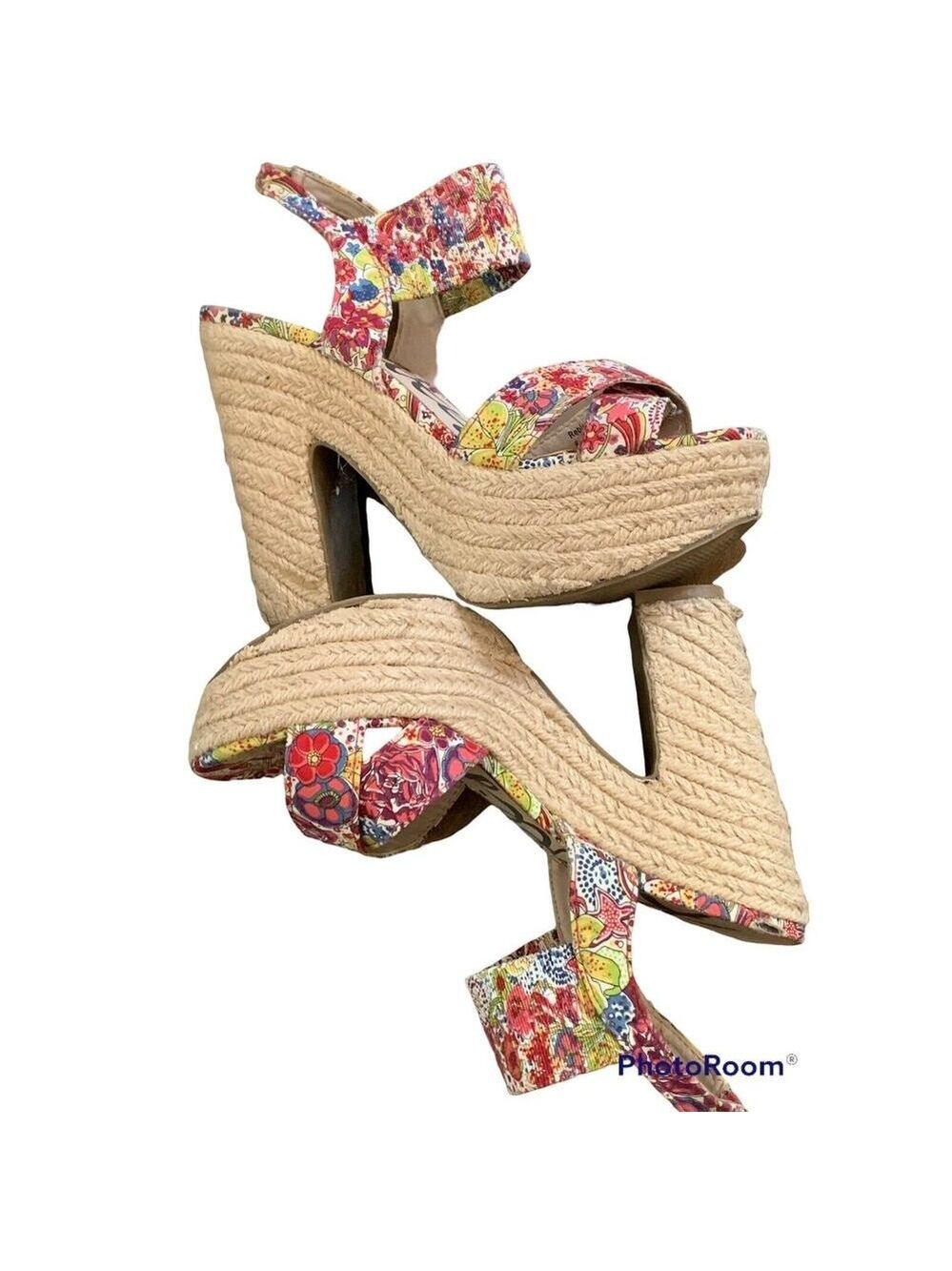Rebels Ursula Floral Espadrille Platform Sandals 6.5 5 inch heel bohemian